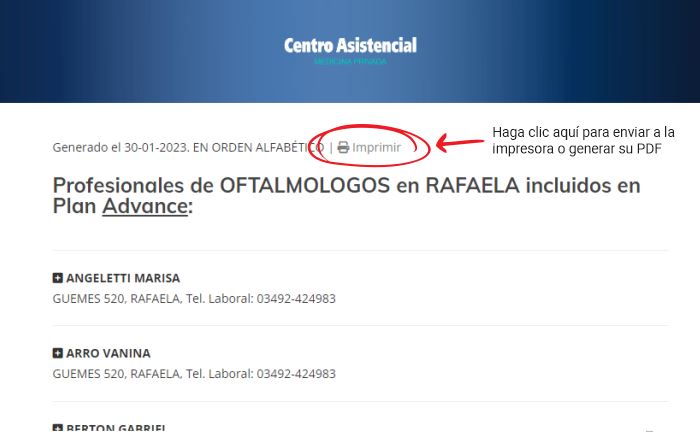 versión imprimible del listado de prestadores